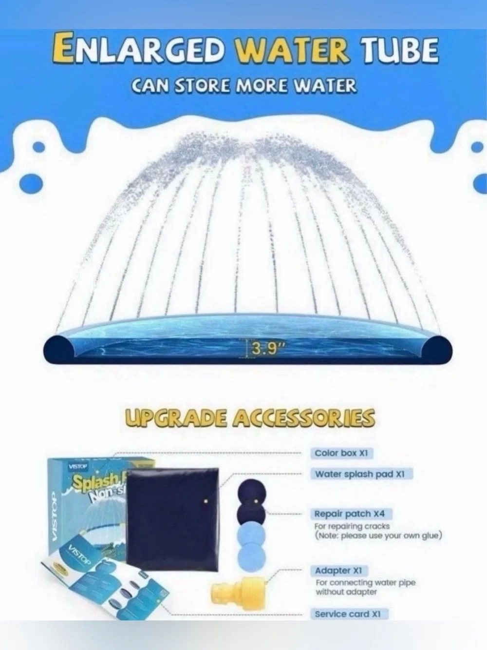 Splash Pad VISTOP Non-Slip Splash Pad for Kids and Dog, Thicken Sprinkler Pool S